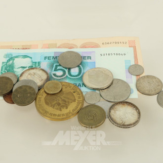 kl. Posten div. Banknoten und Münzgeld u.a. 3 x 5 DM