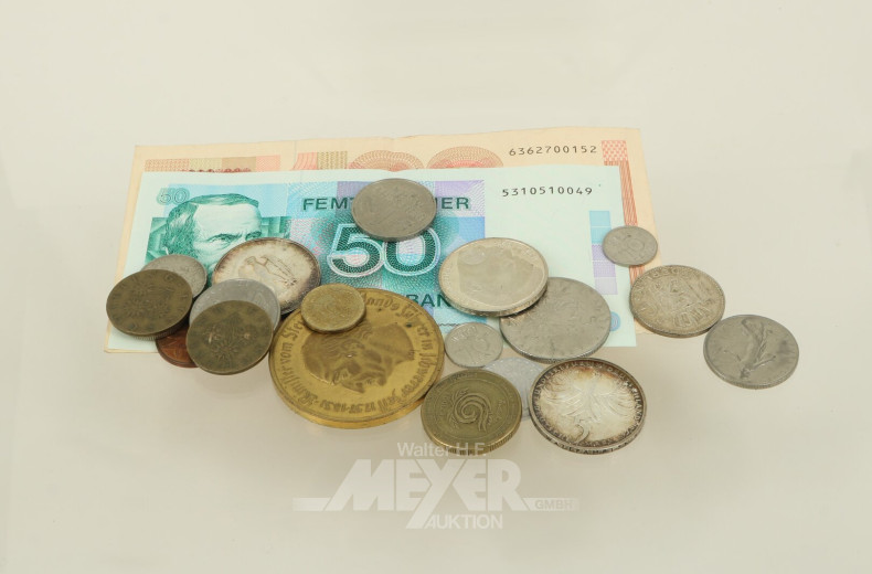 kl. Posten div. Banknoten und Münzgeld u.a. 3 x 5 DM