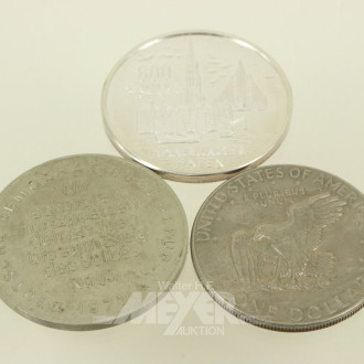 2 Gedenkprägungen '800 Jahre Hamburger Hafen' und 'Pablo Neruda (DDR)'