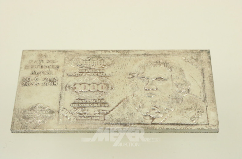 Gedenkprägung in Feinsilber '1000 Deutsche Mark'