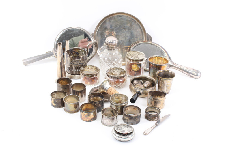 Konvolut Serviettenringe , Becher, Handspiegel, Dosen, etc.