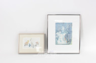 2 Kunstwerke, bestehend aus 1 Aquarell und 1 Kunstdruck