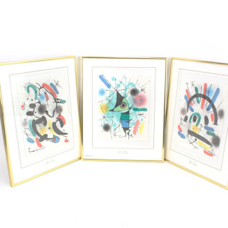 3 Farblithographien 'Surreale Kompositionen'