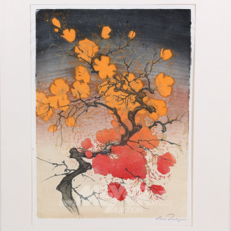 Farbholzschnitt 'Japanische Kirschblüte'