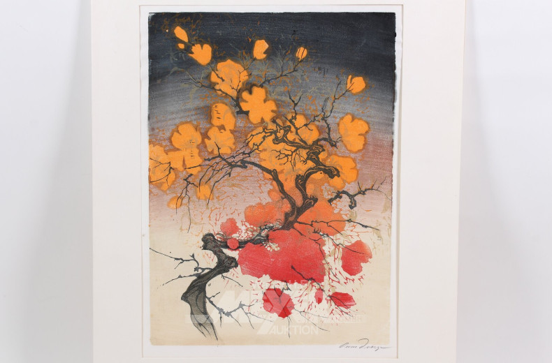 Farbholzschnitt 'Japanische Kirschblüte'