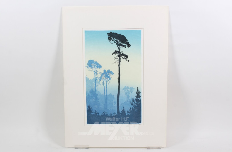 Farbholzschnitt 'Wald im Nebel'