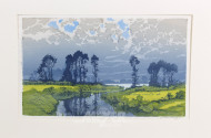 Farbholzschnitt 'Landschaft mit See''
