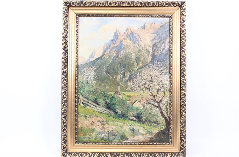 Gemälde "Gebirgsdorf im Frühling"