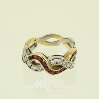 Damenring mit 14 kl. Diamanten u. kl. Rubinen