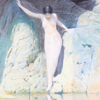 Gemälde "Weibl. Akt am felsigen Ufer"