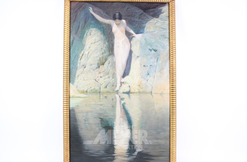 Gemälde "Weibl. Akt am felsigen Ufer"