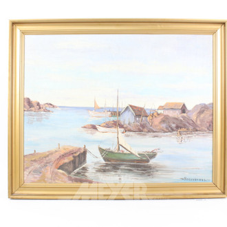 Gemälde "Fischerboot im Hafen"