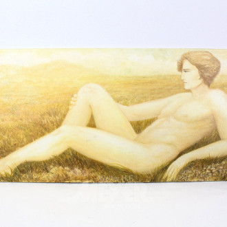 2 Gemälde 'Jüngling im Feld' und 'Weiße Lilien'