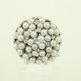 imposanter Cocktailring mit kl. weißen und grauen Perlen, sowie 11 kl. Brillanten