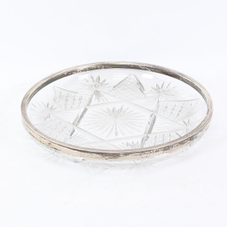 Kristall-Kuchenteller mit 800er Silberrand