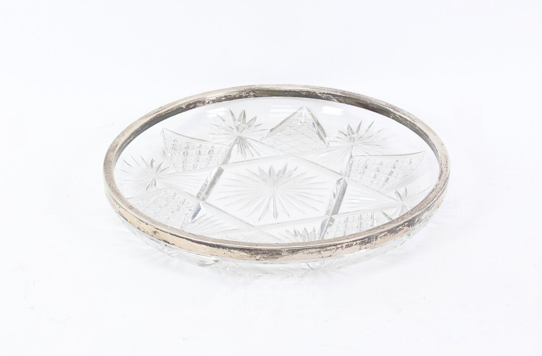 Kristall-Kuchenteller mit 800er Silberrand