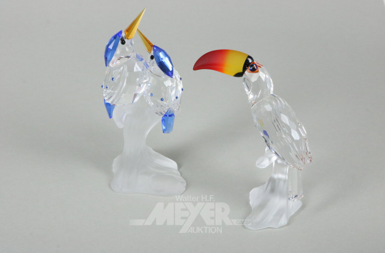 Konvolut versch. Kristallvogelfiguren, überwiegend Swarovski