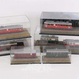 kl. Posten versch. Modell-Loks und Triebwagen in Schaukästen