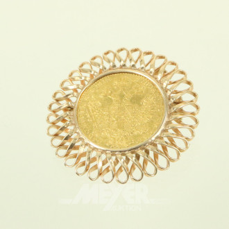 Broschenanhänger mit Goldmünze, Österreich 1 Dukat Franz Joseph I. 1915