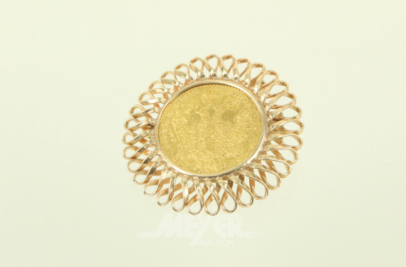 Broschenanhänger mit Goldmünze, Österreich 1 Dukat Franz Joseph I. 1915
