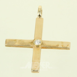 Kettenanhänger 'Kreuz' mit Brillant von ca. 0.20 ct