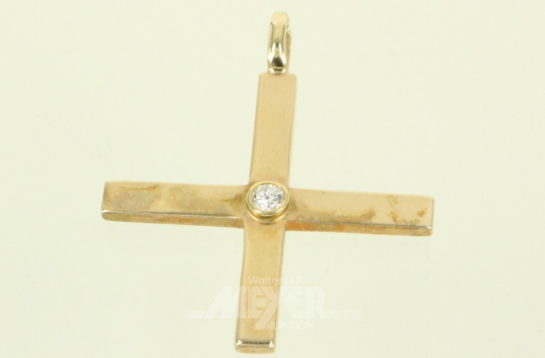 Kettenanhänger 'Kreuz' mit Brillant von ca. 0.20 ct