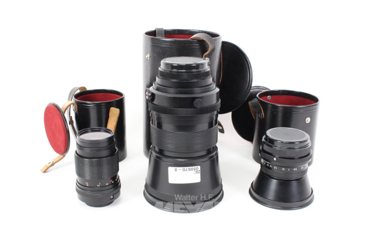 3 versch. Objektive CARL ZEISS DDR, mit Köcher: