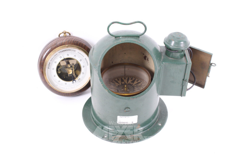 Vintage Schiffskompass im grünen Gehäuse, J.R.Barckhan, Bremerhaven