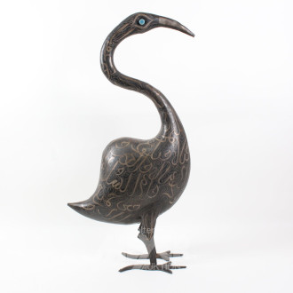 Metallfigur 'Fischreiher' mit ornamentaler Verzierung