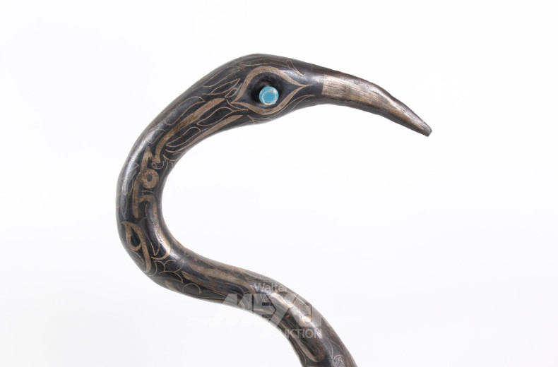 Metallfigur 'Fischreiher' mit ornamentaler Verzierung