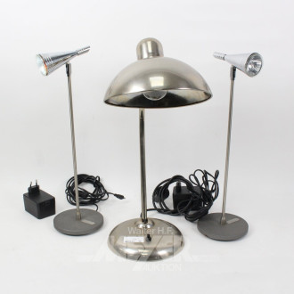 3 Tischlampen, best. aus 1 Schreibtischlampe, KAISER-IDELL sowie 2 Halogen-Tischlampen