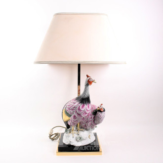 gr. Tischlampe, zweiflammig, mit Fasanenpaar aus Porzellan