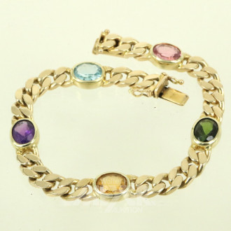 Flachpanzer-Gliederarmband mit 5 Farbsteinen