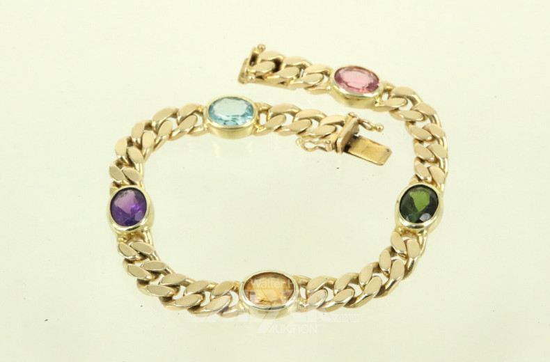 Flachpanzer-Gliederarmband mit 5 Farbsteinen