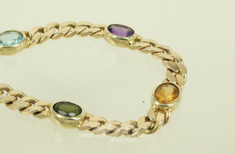 Flachpanzer-Gliederarmband mit 5 Farbsteinen