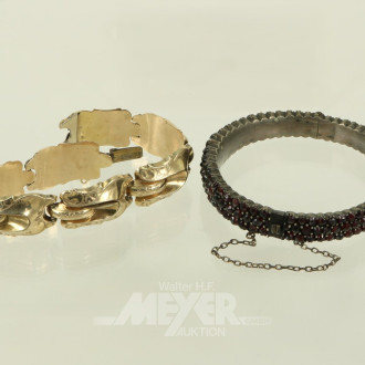 Granat/Almadin-Armreif und 1 Armband, Schaumgold