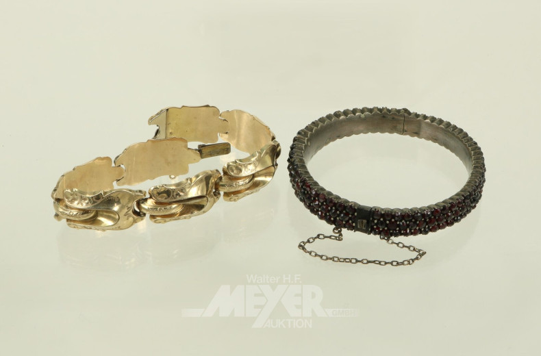 Granat/Almadin-Armreif und 1 Armband, Schaumgold
