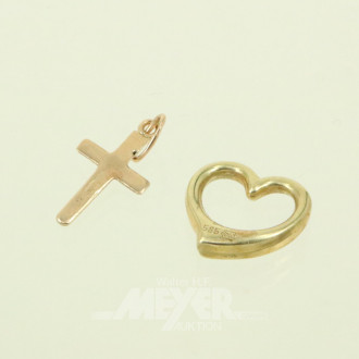 2 Kettenanhänger, 'Kreuz' und 'Herz'