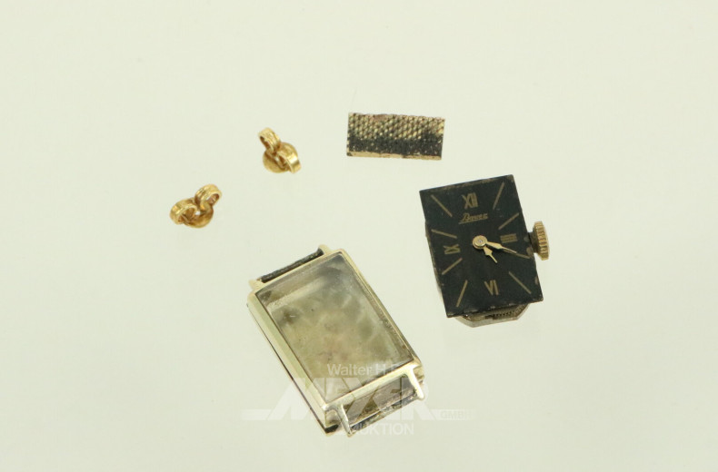 Kl. Konvolut Altgold, best. aus Damenarmbanduhr, Zahngold, Brisuren und Bruchgold