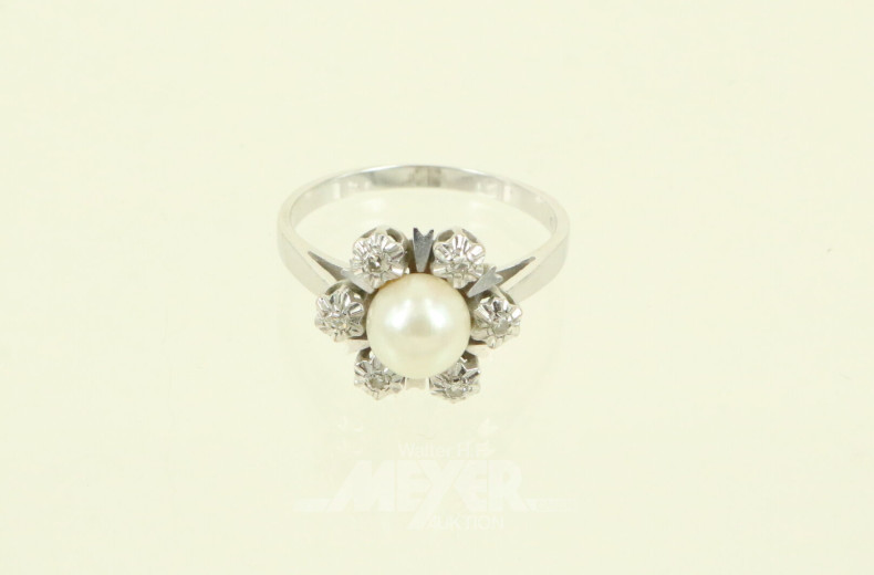 Damenring mit 1 Perle und Diamantrosen