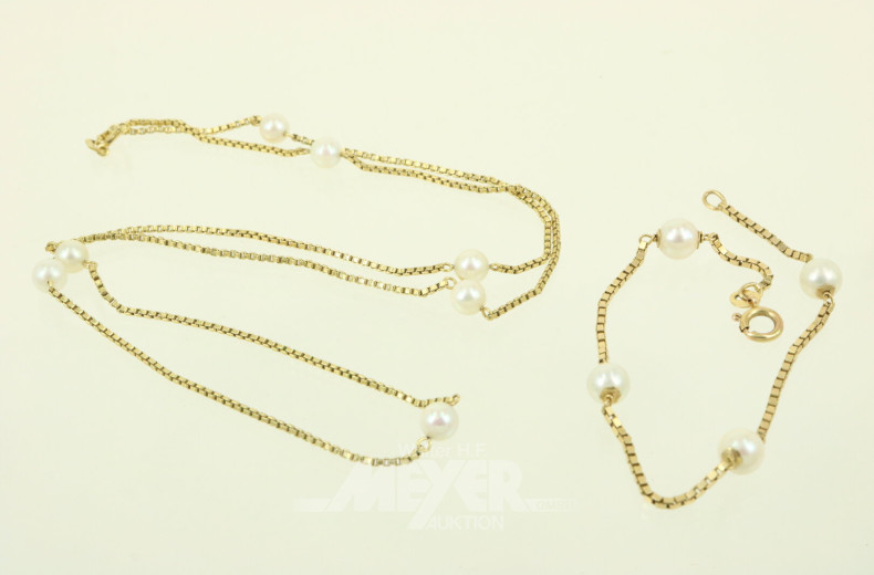 2-teiliges Schmuck-Set, best. aus Halskette und Armband, jew. besetzt mit Perlen