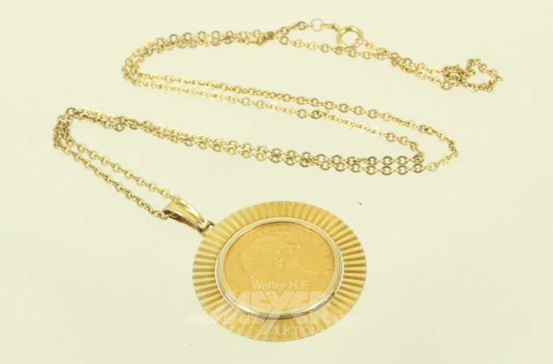 Kette mit Münzanhänger Großbritannien - 1 Sovereign Viktoria 1882
