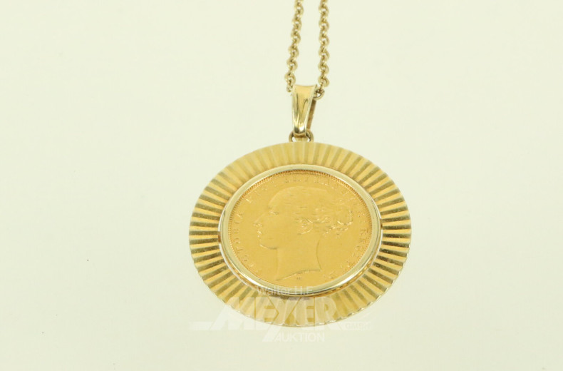 Kette mit Münzanhänger Großbritannien - 1 Sovereign Viktoria 1882