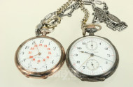 2 Taschenuhren mit Uhrenkette, Sekundenzeiger lose