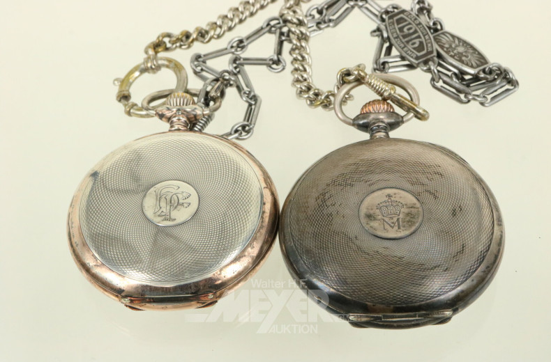 2 Taschenuhren mit Uhrenkette, Sekundenzeiger lose