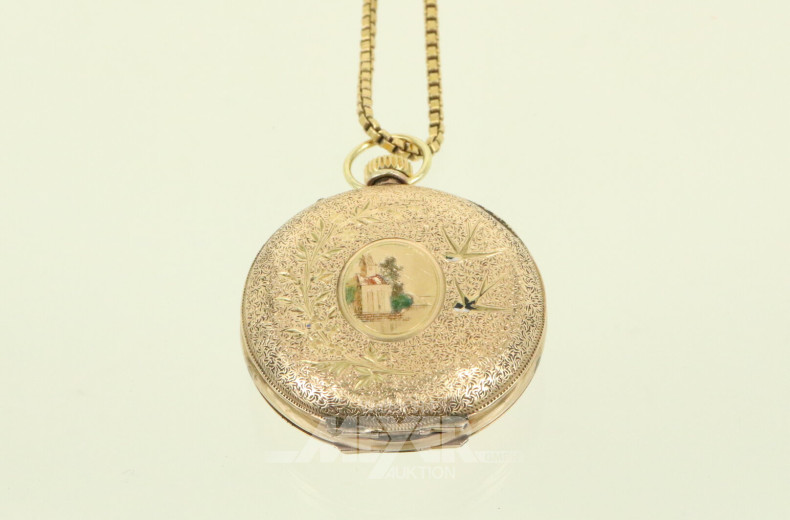 Damen-Anhängeruhr in 585 GG mit Kette in 750 GG