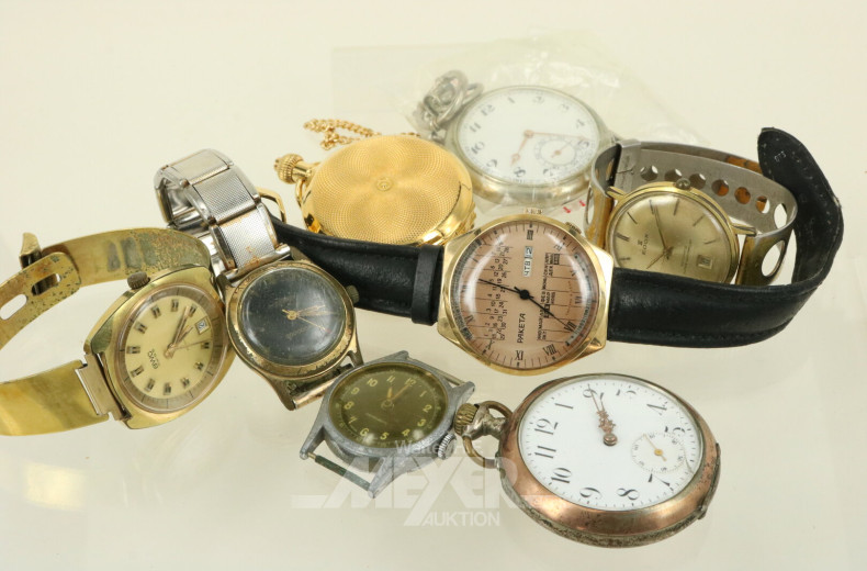 Konvolut Taschen- und Armbanduhren im Schmuckkasten