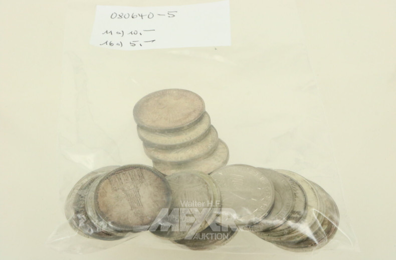 Konvolut BRD in 5 und 10 DM