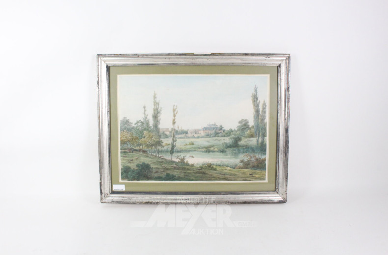 Aquarell 'Landschaft mit Landsitz' 19. Jh.