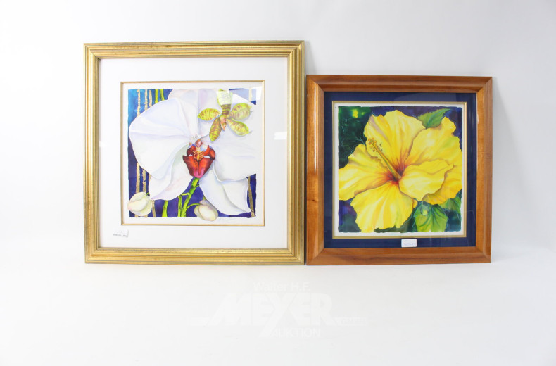 2 Aquarelle "Orchidee" - "Hibiskus"